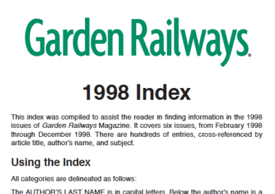 Garden Railways 1998 annual index