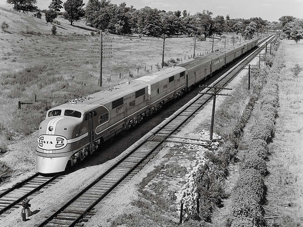Artwork from brochure showing interiors of Santa Fe El Capitan passenger train