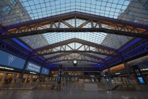 A skylight in a train hall