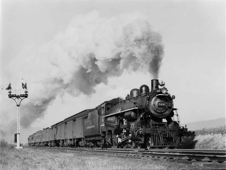 Ten-Wheeler 524 with Binghamton–Albany train 305, 3 miles north of Binghamton, 7:25 a.m., May 14, 1938.
