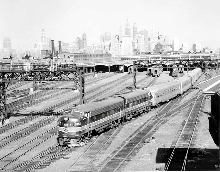 Jersey City–Philadelphia Crusader departing Jersey City on CNJ tracks, 1950s.