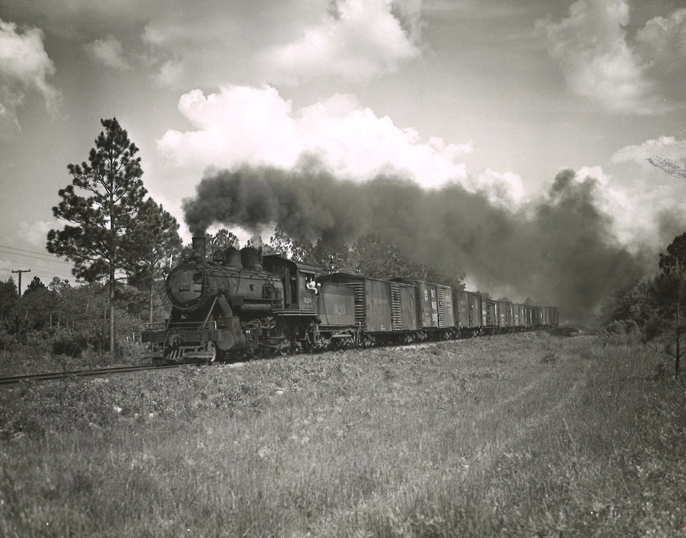 Steam locomotive on freight train