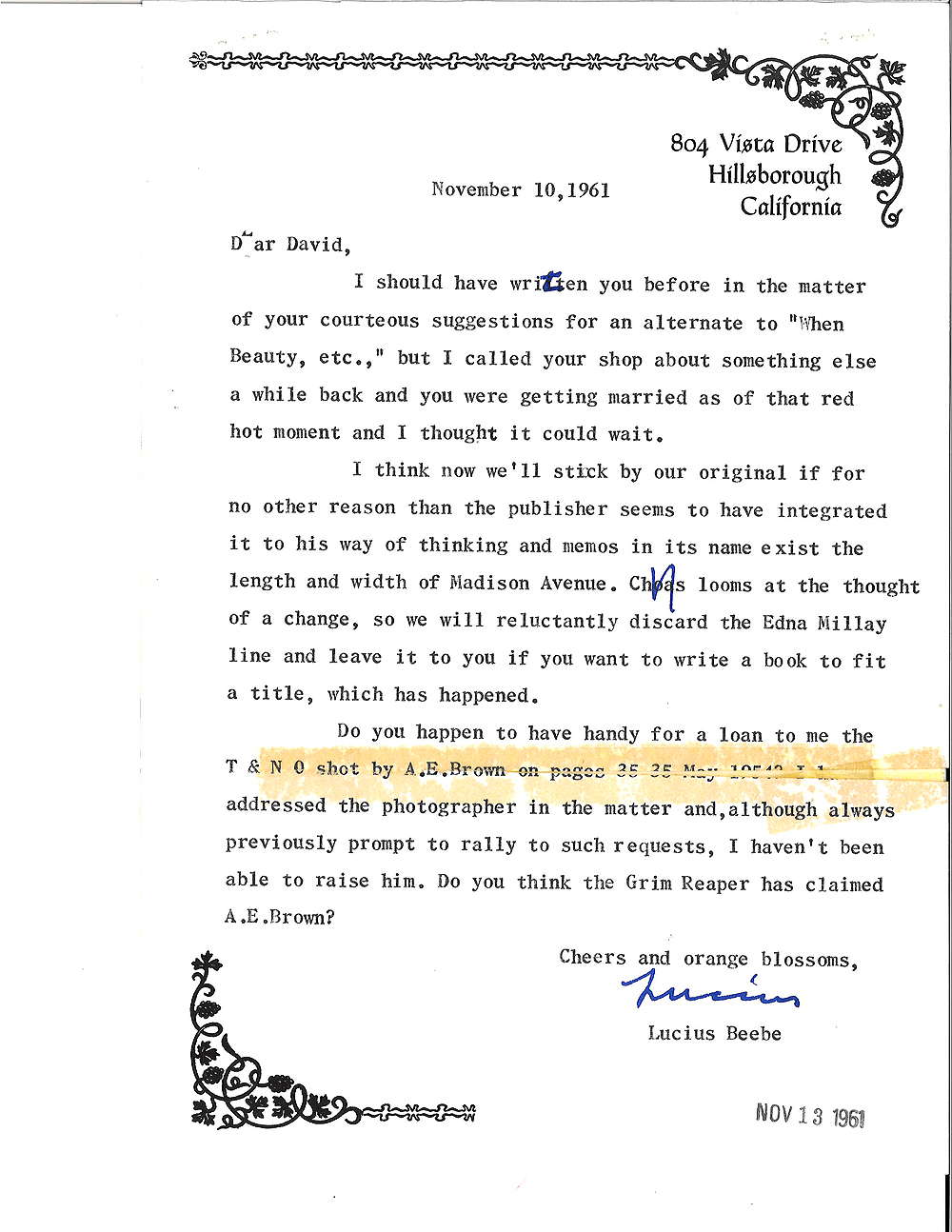 Typewritten letter from Beebe to Morgan.