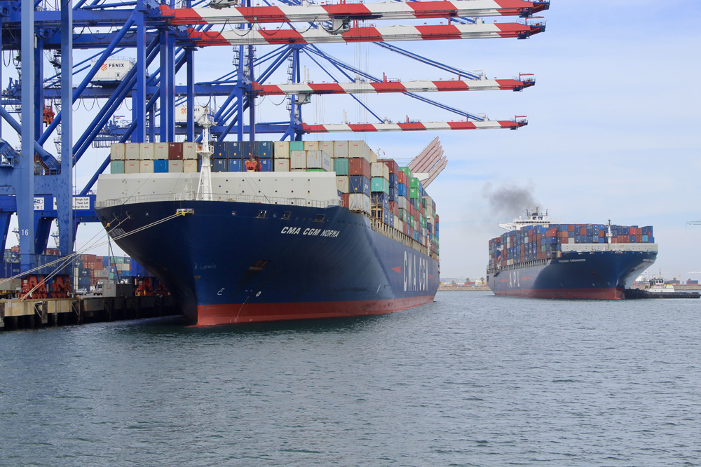 Two container ships at port