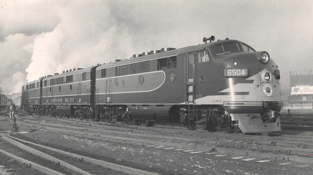 Three streamlined diesel locomotives