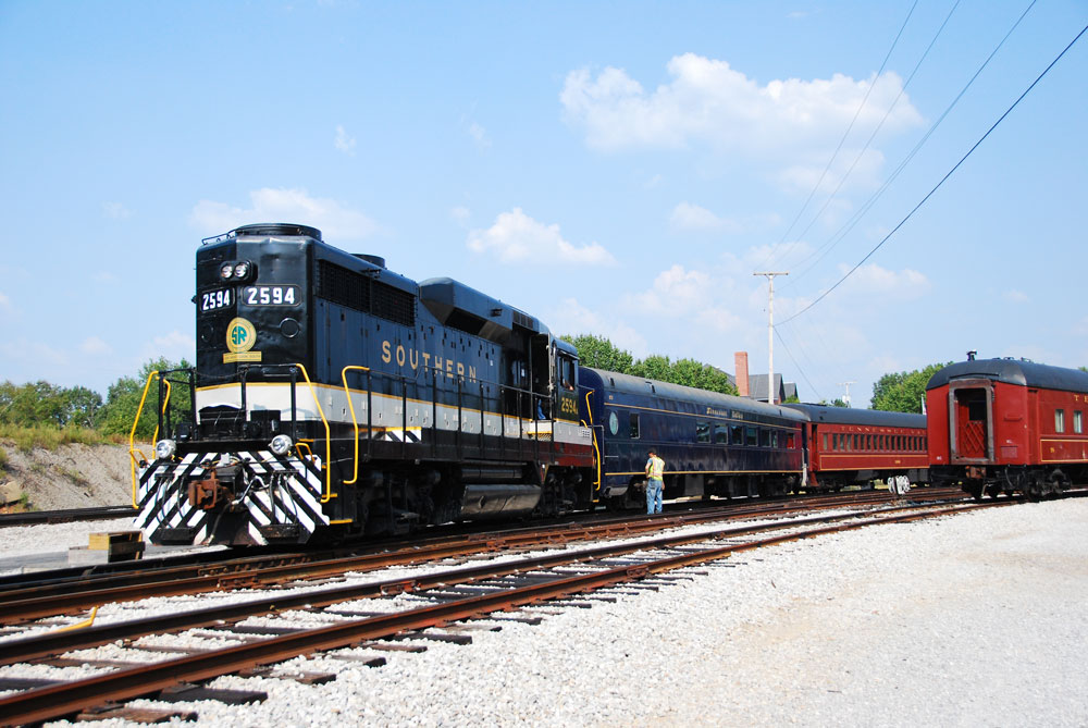 black locomotive in yard at Tennessee Valley Railroad Museum