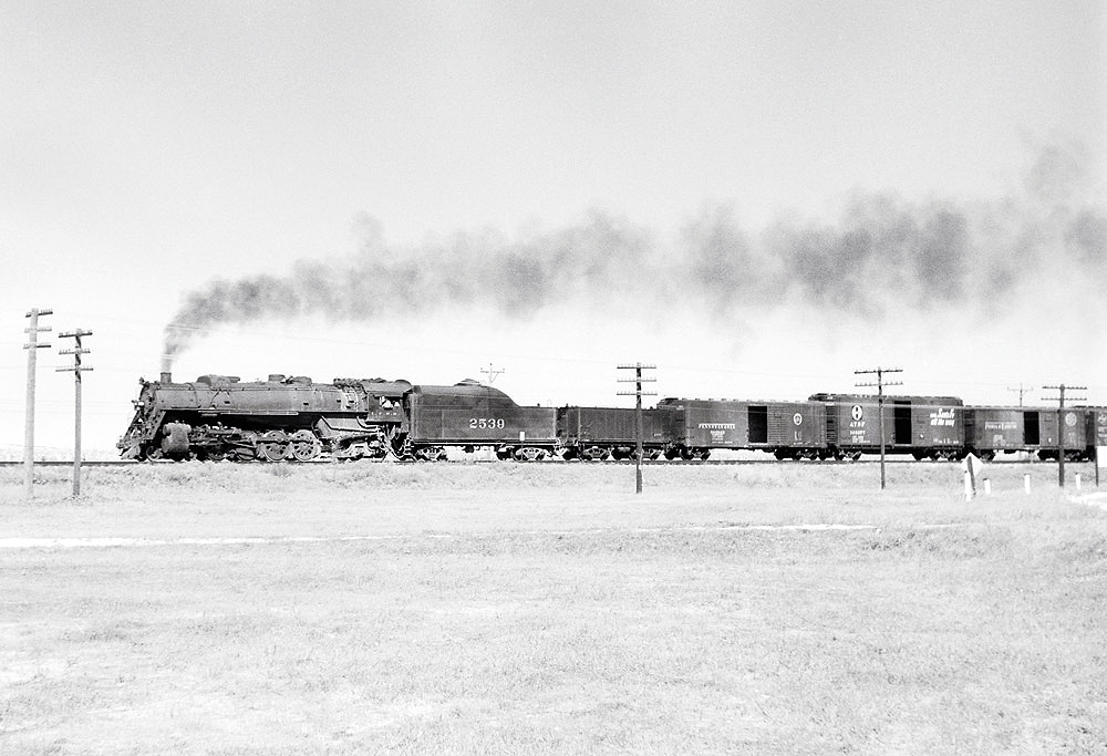 Steam locomotive with freight train