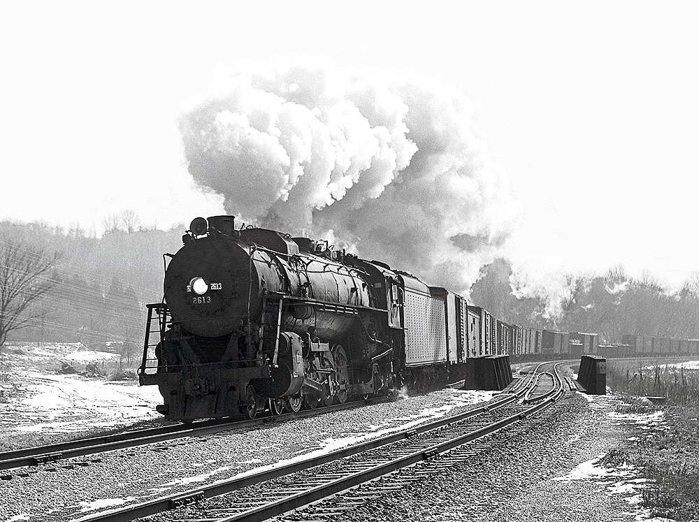 Steam locomotive with freight train
