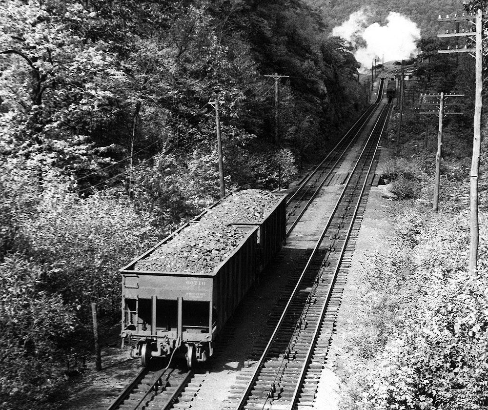 Freight cars on inclined plane