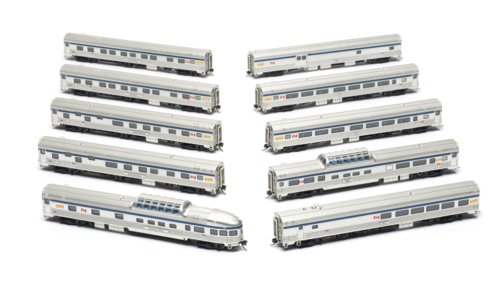 Ten N-scale passenger car