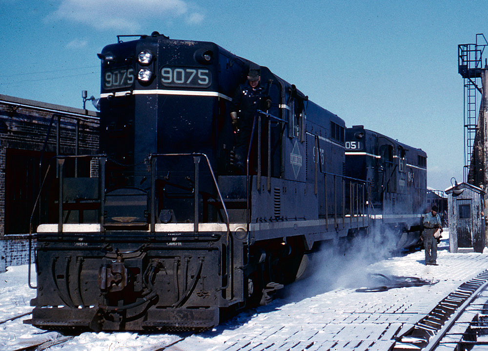 Two road-switcher diesel locomotives