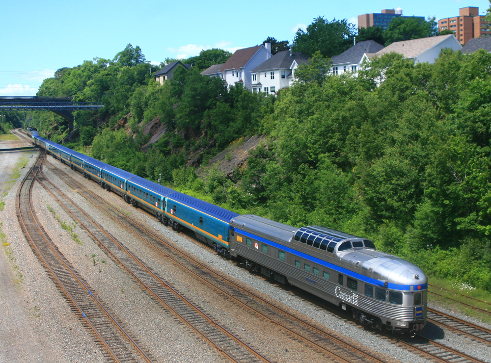 Passenger train with dome-lound-observation at rear