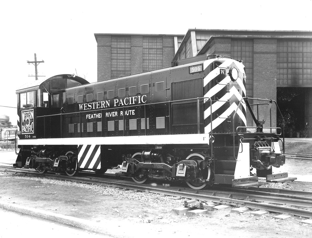 Black-and-white view of diesel switching locomotive