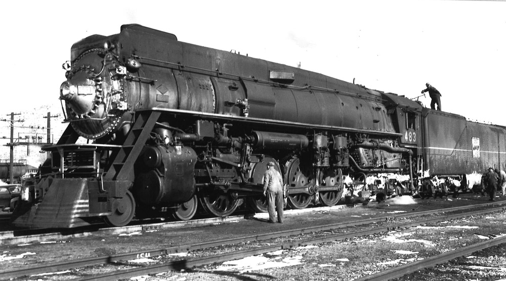 Black-and-white broadside view of 4-8-4 steam locomotive