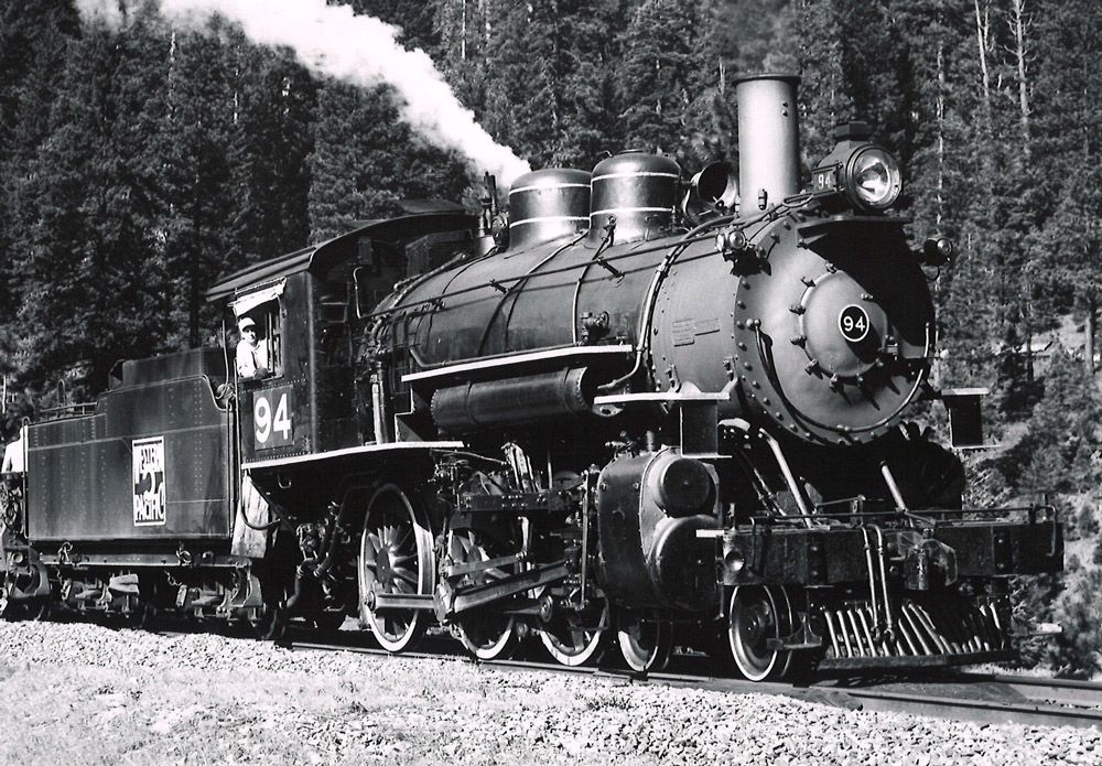 Black-and-white view of 4-6-0 steam locomotive