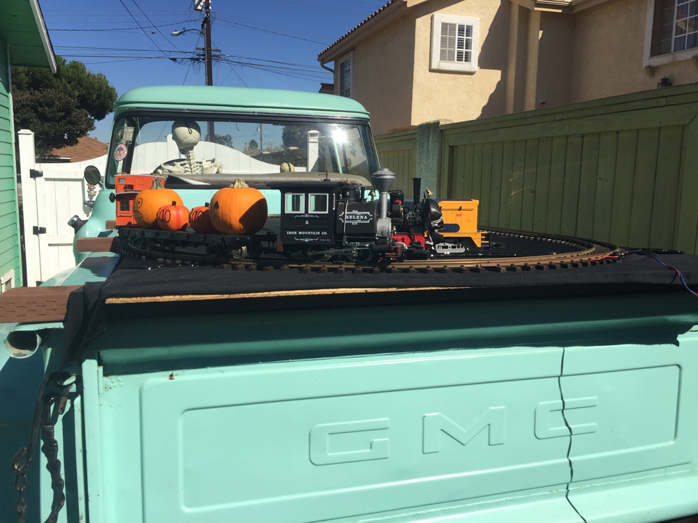 Back of a Halloween display layout on a truck