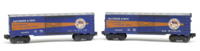 Collectible Lionel 6464 boxcars, including Santa Fe, Rock Island, and B&O versions