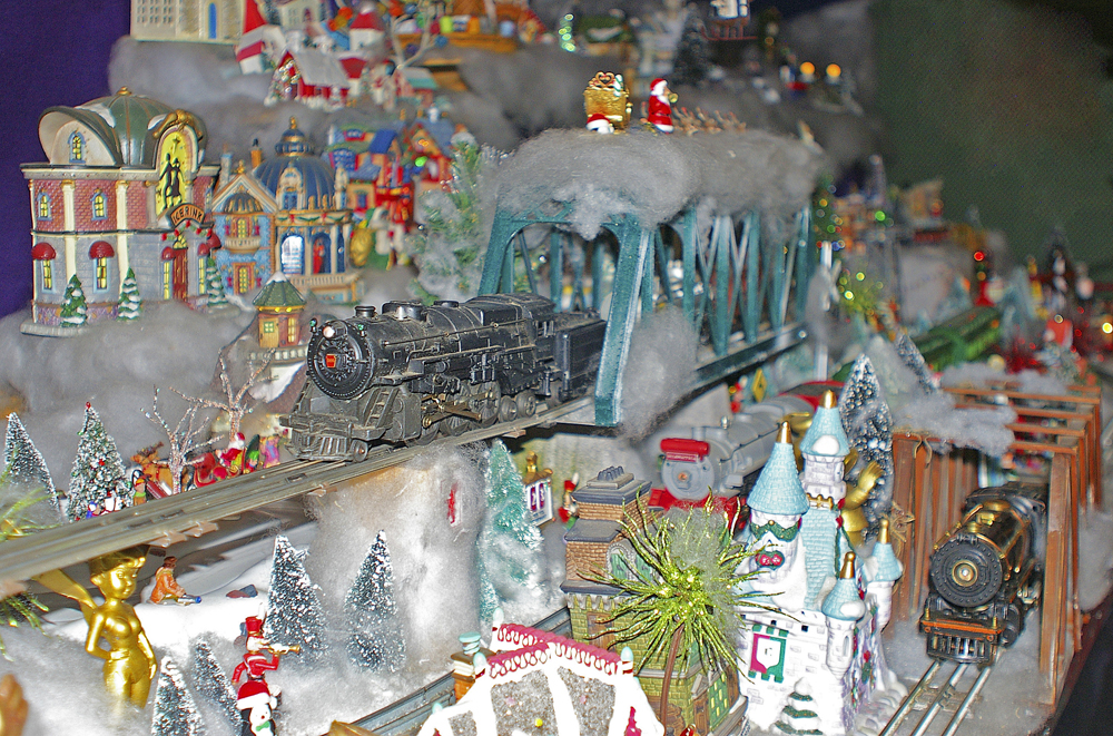 snowy scene on model train layout