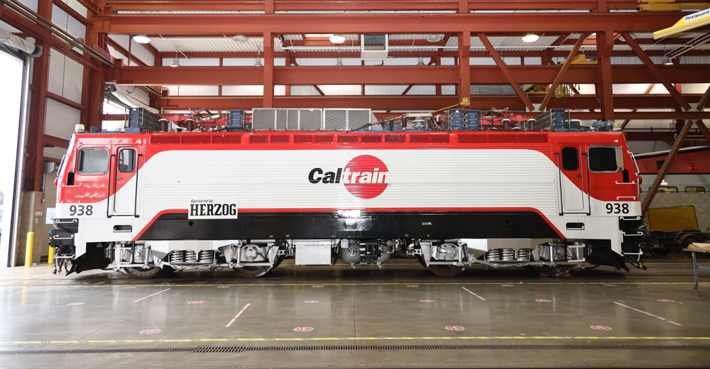 Red, black, and white electric locomotive