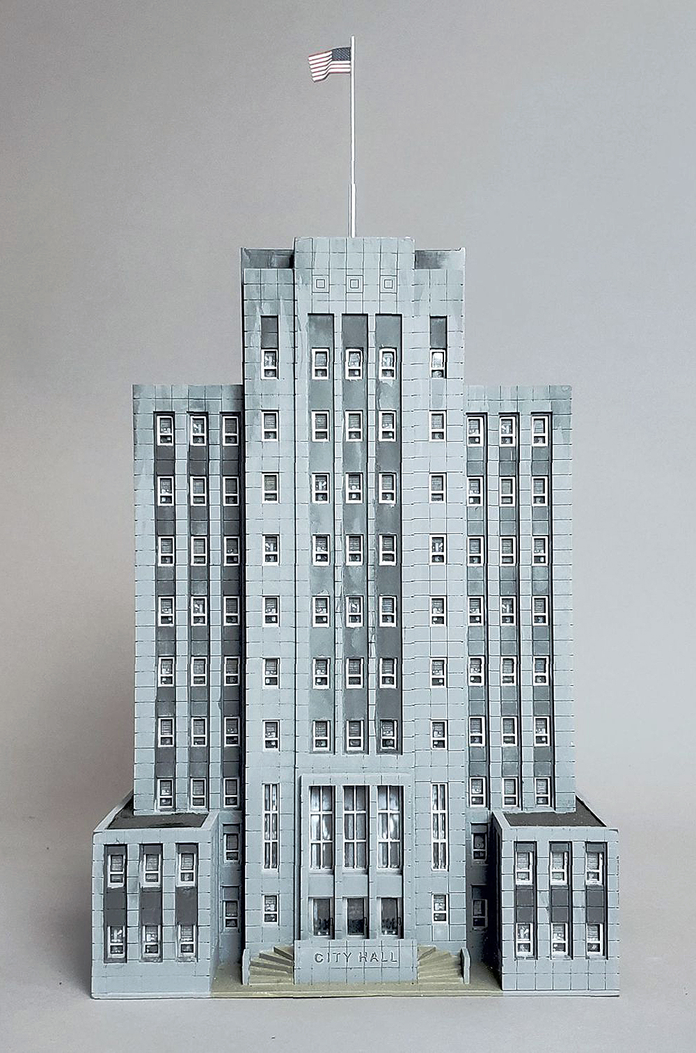 Gray colored City Hall kit, available in N and HO scales.