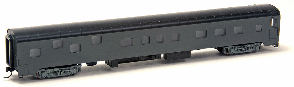 Black and gray N scale Pullman-Standard plan 4119 duplex sleeper.