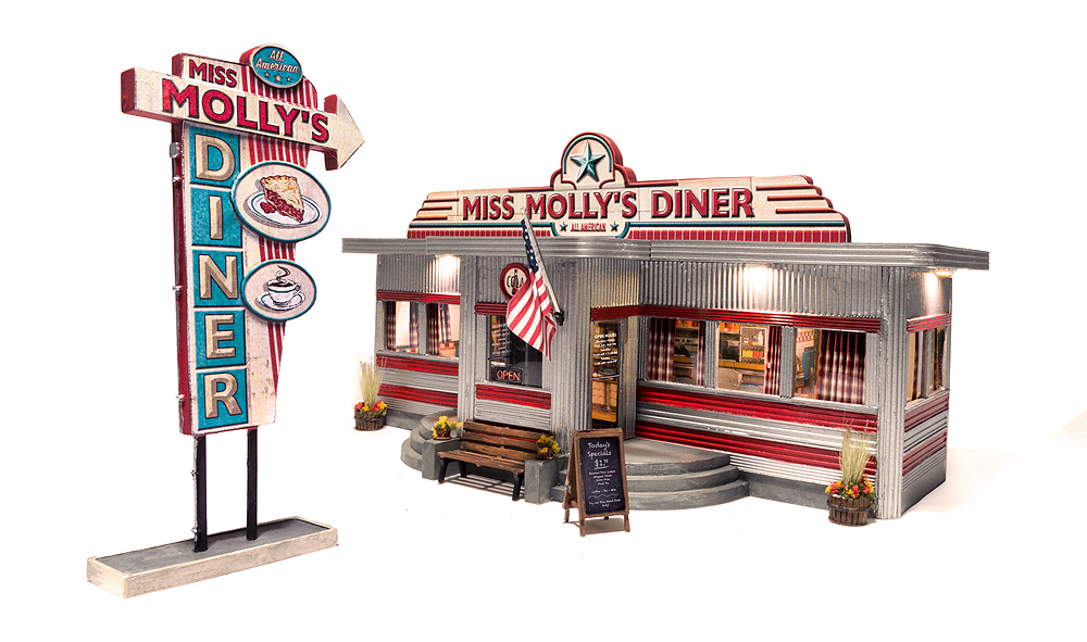 Miss Molly’s Diner, offered in N, HO, and O scales.