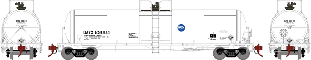 Athearn Genesis series HO scale General American 20,000-gallon acid service tank car no. 29004.