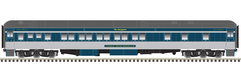 Illustration of HO scale heavyweight sleeper painted blue, silver, and gray.