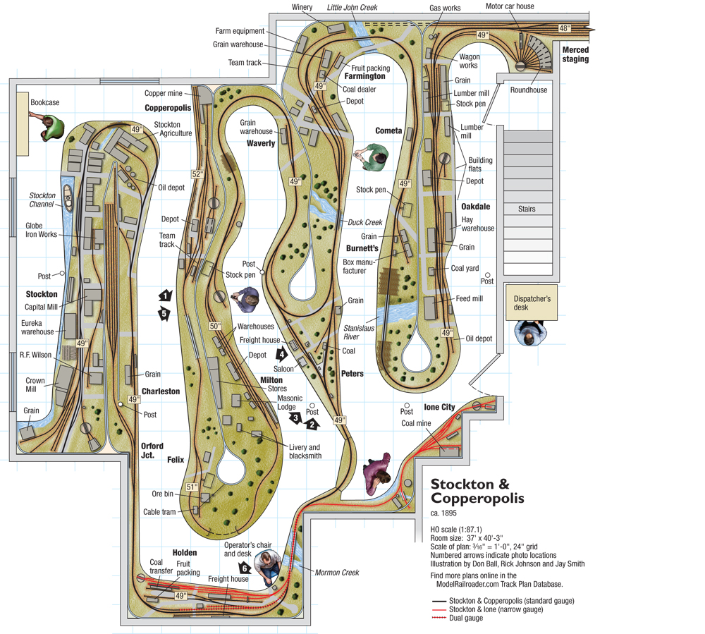 Don Ball model railroad images : Track plan illustration for a model railroad.