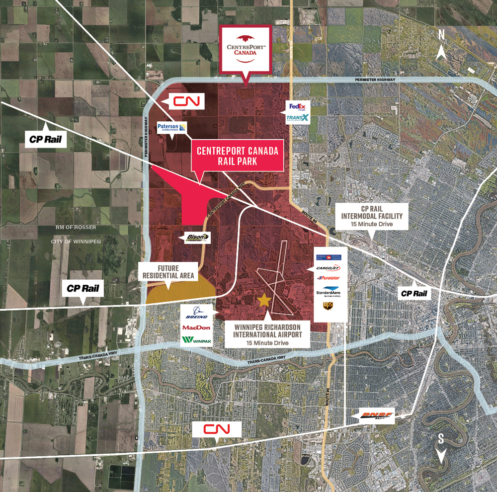 Map showing rail park development and rail lines