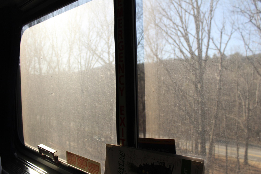 Very dirty passenger car window