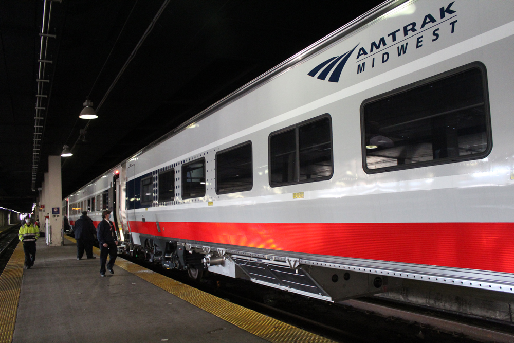 Passenger train in darkness at station