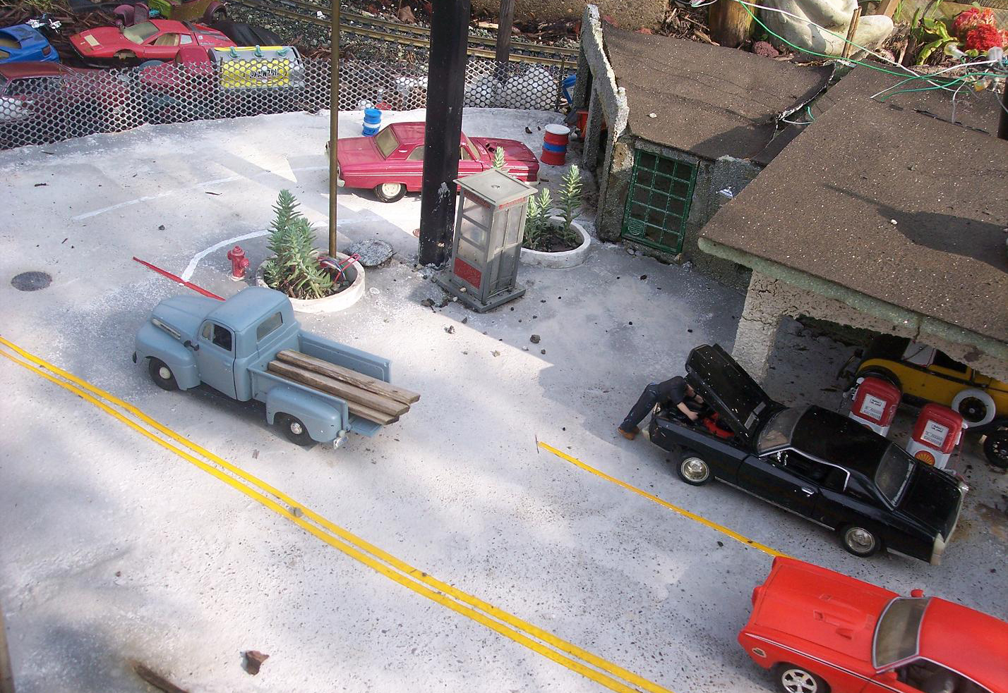 Arial view of a model city street scene