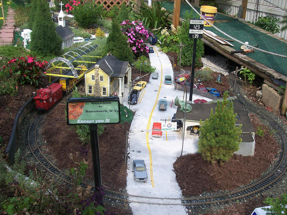 Backed-off view of model city with street and structures