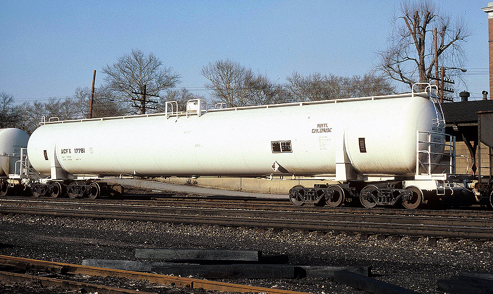 An oversized tank car with an extra large load capacity.