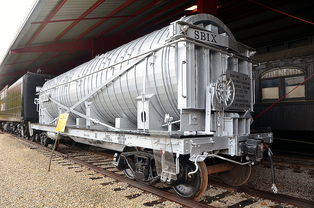 Wood tank car for hauling vinegar.