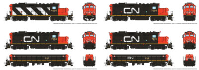 Canadian National GP9RM diesels and slug units from Rapido Trains