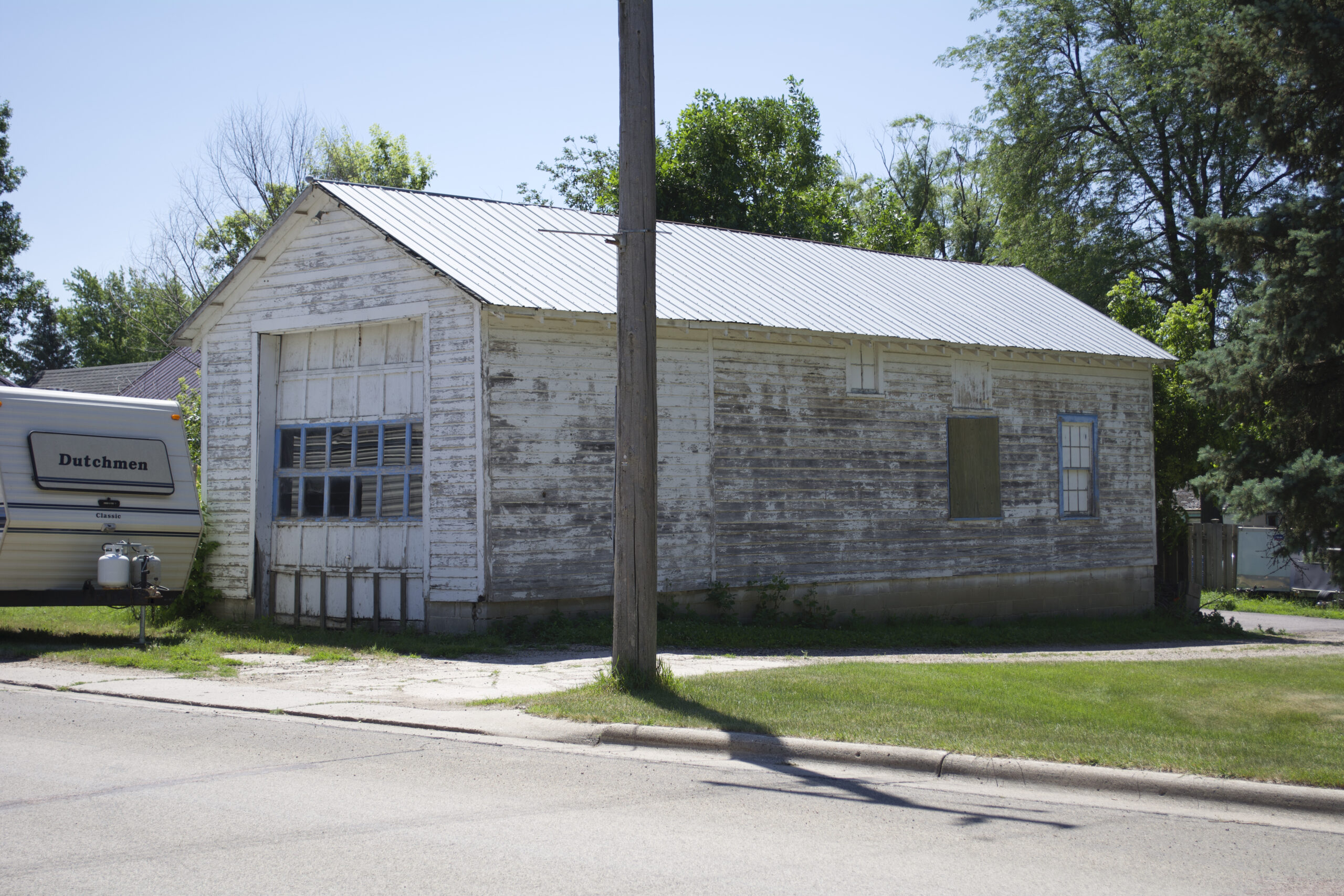 Weather-beaten depot now used as garage