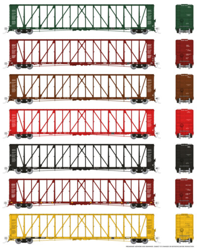 National Steel Car 73-foot center-beam bulkhead flatcars from Rapido Trains