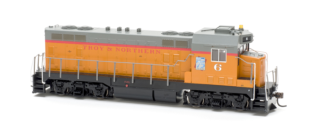 Photo of HO scale road locomotive on white background.
