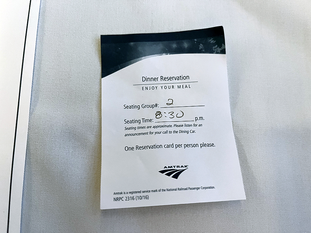 Card showing dining information.