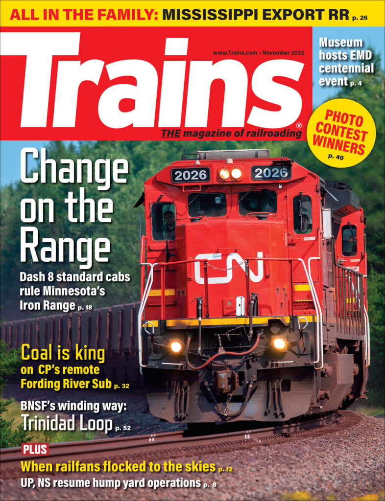 Red CN locomotive on cover of November 2022 issue