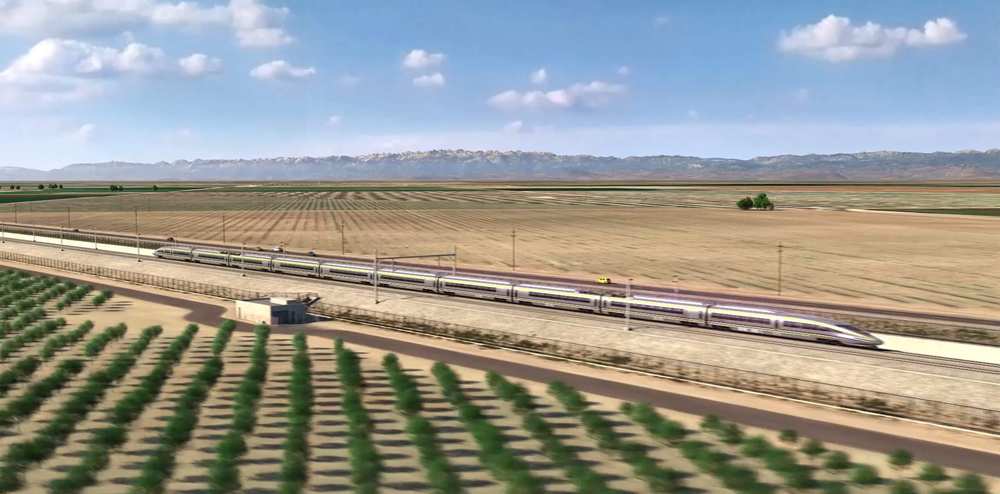 High speed train in farmland