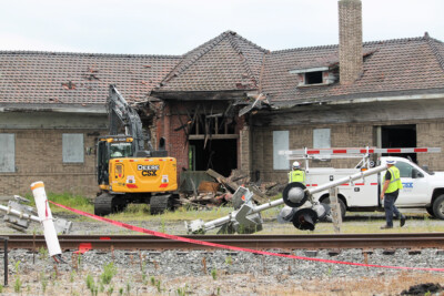 News photo: Demolition of Deshler, Ohio, station begins