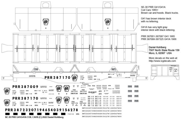 Pennsylvania RR and Penn Central G41 and G41A coil car decals from ICG Decals