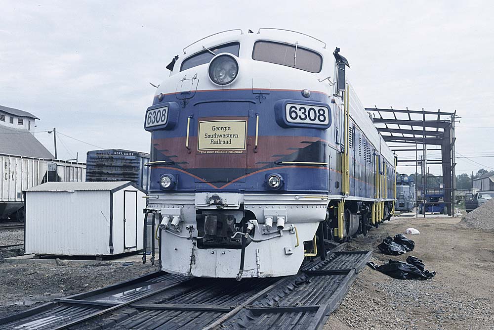 Streamlined diesel locomotives at service track