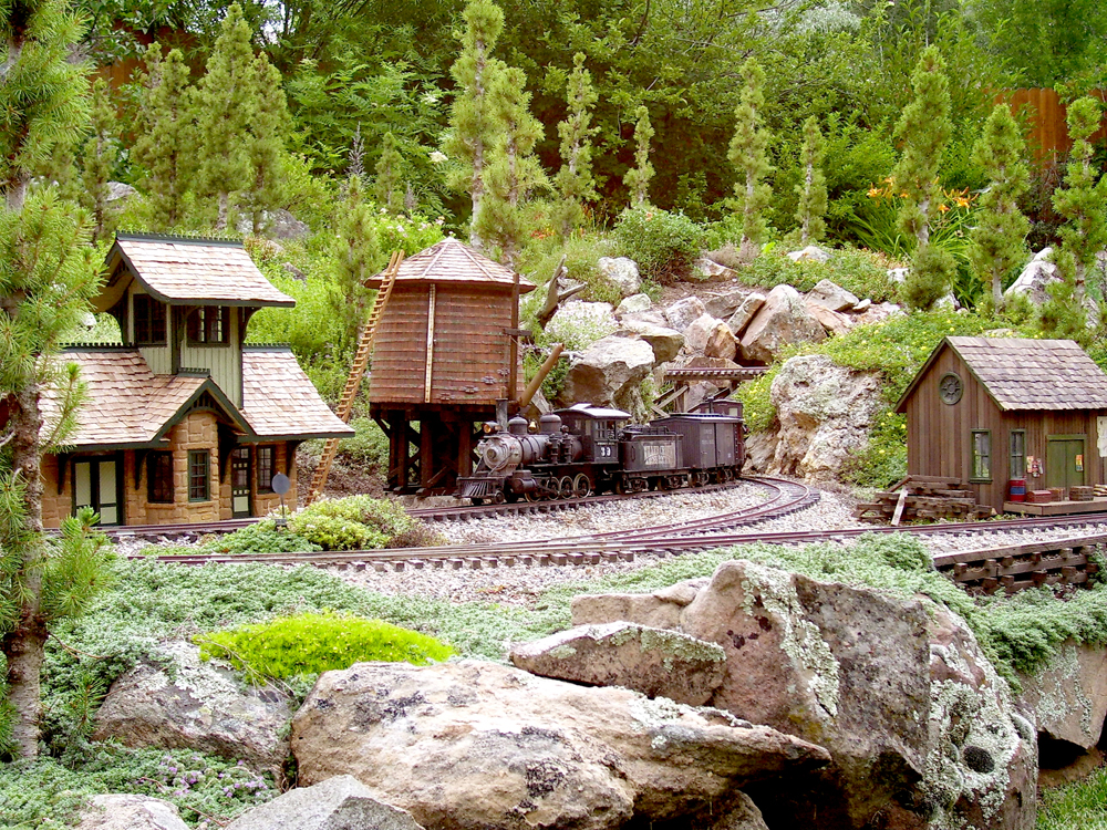 garden railway scene with steam engine
