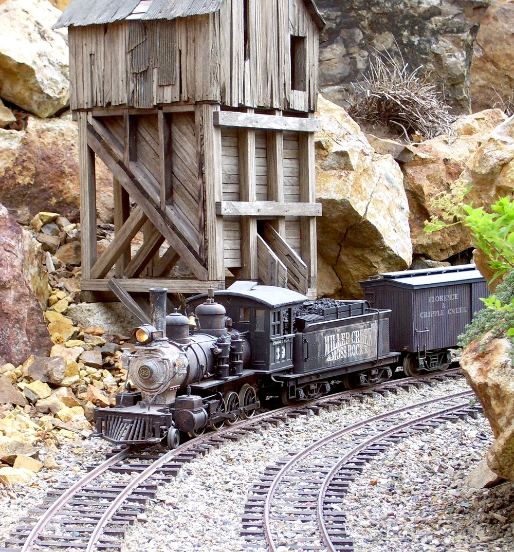 Model train next to mine on garden railway