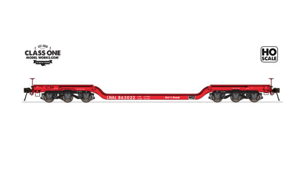 General Steel Castings 58’-4” depressed-center flatcar with 21-foot long lower deck from ClassOneModelWorks.com