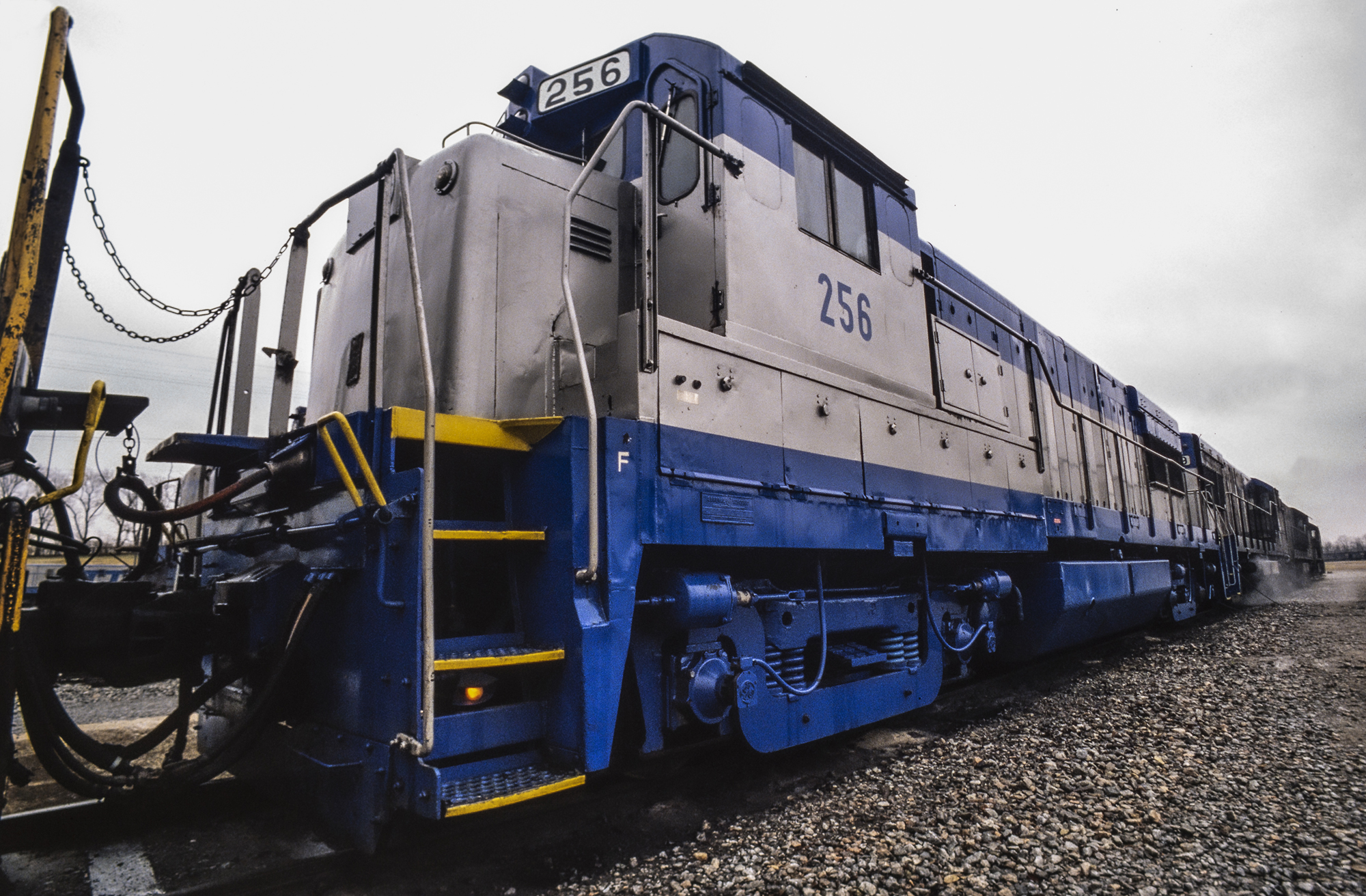 blue and silver locomotive